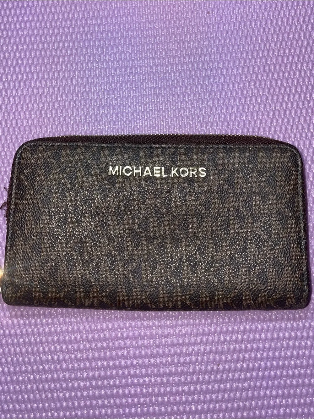 Michael Kors Brown Logo-Print Zip Wallet